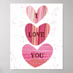 Ik hou van je Valentijn roze Waterverf harten Post Poster