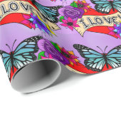 Ik hou van je | Valentijnsdag Hart en Roos Cadeaupapier (Rol Hoek)