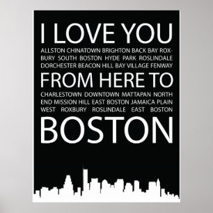 Ik hou van je van hier tot Boston typografie poste Poster