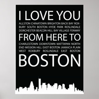 Ik hou van je van hier tot Boston typografie poste Poster