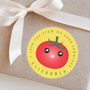 Ik hou van je van mijn hoofd tomaten grappige voed ronde sticker