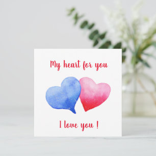 Ik hou van je waterverf rood en blauw hart