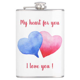 Ik hou van je waterverf rood en blauw hart heupfles