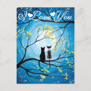 Ik hou van je Whimsical Moon met katten Briefkaart