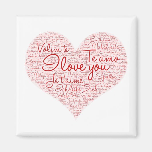 Ik hou van je Word Cloud Red Heart Valentijnsdag Magneet (Voorkant)