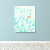 Ik hou van je zeilboot canvas afdruk (Insitu (Houten vloer))