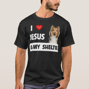 Ik hou van Jezus en mijn Sheltie Dog Mam Pap Shetl T-shirt
