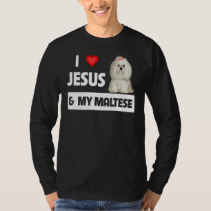 Ik hou van Jezus en van mijn Maltese hond mama pa T-shirt