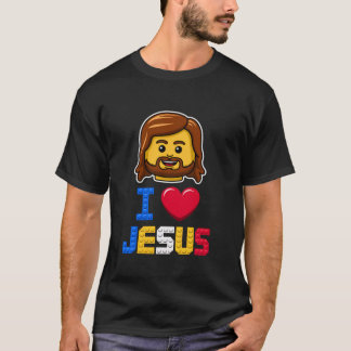 Ik hou van Jezus Meester Bouwer Bouwstenen Blokken T-shirt