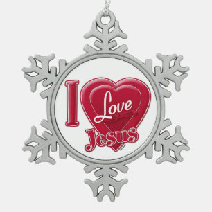 Ik hou van Jezus Rood Hart Tin Sneeuwvlok Ornament