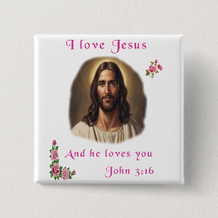 Ik hou van Jezus Vierkante Button 5,1 Cm