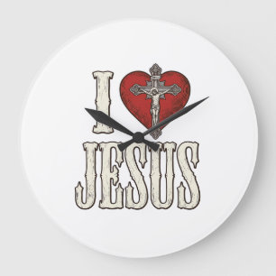 Ik hou van Jezus Vintage Gravure Faith Shirt Desig Grote Klok