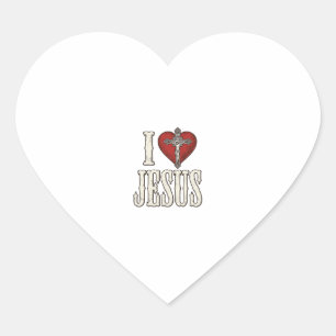 Ik hou van Jezus Vintage Gravure Faith Shirt Ontwe Hart Sticker