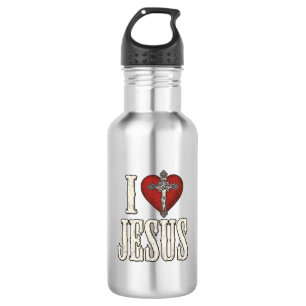 Ik hou van Jezus Vintage Gravure Faith Shirt Ontwe Waterfles