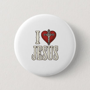 Ik Hou van Jezus Vintage Gravure Gelooftsshirt Ont Ronde Button 5,7 Cm
