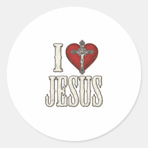 Ik Hou van Jezus Vintage Gravure Gelooftsshirt Ont Ronde Sticker
