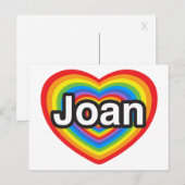 Ik hou van Joan. Ik hou van je Joan. Hart Briefkaart (Voorkant / Achterkant)