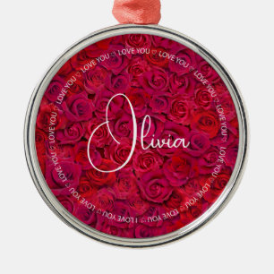 Ik Hou Van Jou Aangepaste Naam Rode Rozen Liefde Metalen Ornament