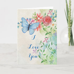 Ik Hou Van Jou Blauwe Vlinder Bloemen Kaart