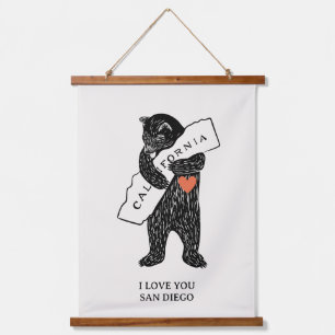 Ik hou van jou Californië Beer Knuffelende Kaart A Hangend Wandkleed