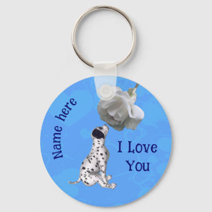 Ik hou van jou Dalmatische puppy roos gepersonalis Sleutelhanger