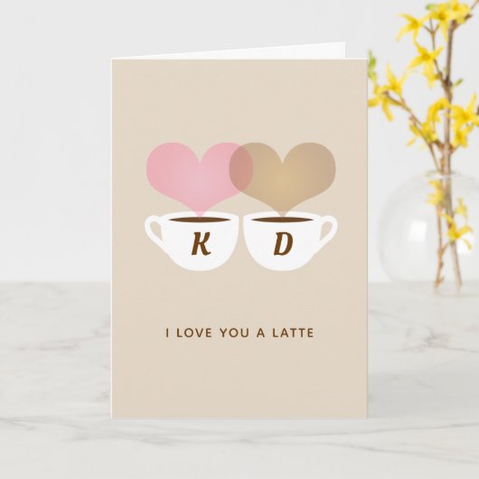 Ik Hou Van Jou Een Latte Aangepaste Monogram Begin Kaart (Gele Bloem)