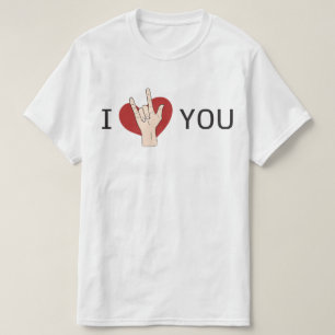 Ik hou van jou, hand-teken met rood hart, doof t-shirt