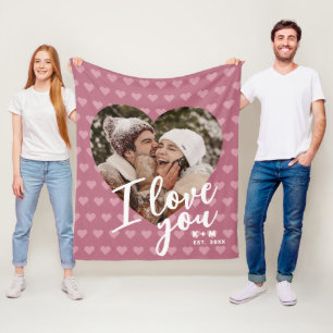 Ik Hou Van Jou Hart Foto & Initialen Fleece Deken