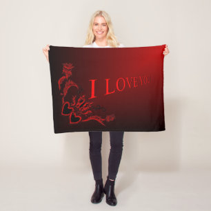 Ik hou van jou, hart met bloem en vlinder fleece deken