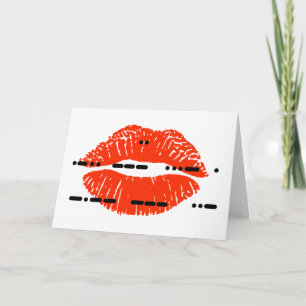 Ik hou van jou in morsecode met lippenstift afdruk kaart