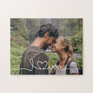 Ik hou van jou in witte script met hart aangepast legpuzzel