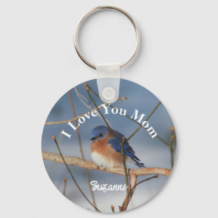 Ik hou van jou mama blauwe reiger gepersonaliseerd sleutelhanger