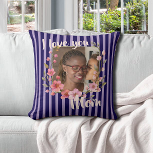 Ik hou van jou mama Indigo blauw lavendel bloemen Kussen