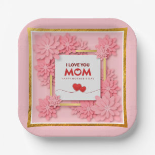 Ik hou van jou mama Moederdag bloem en goud Papieren Bordje
