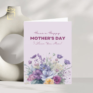 Ik hou van jou mama op maat aquarel wilde bloemen feestdagen kaart