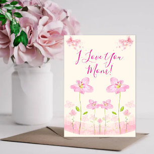 Ik hou van jou mama roze bloemen wenskaart kaart