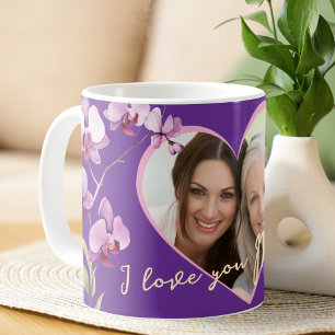 Ik hou van jou Moeder Paarse Orchidee Hart Foto Koffiemok