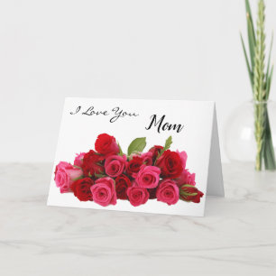 Ik hou van jou Moeder Rood en Roze Rozen Boeket Feestdagen Kaart