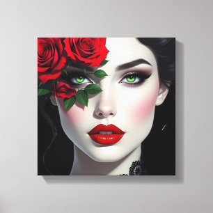 Ik hou van jou Mooie vrouw met rode roos Canvas Afdruk