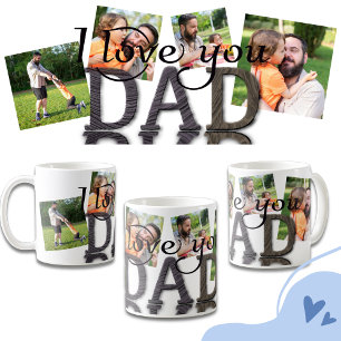 Ik hou van jou papa roestige houtnerf fotocollage koffiemok