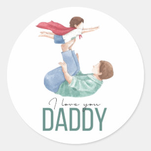Ik hou van jou papa Superheld vader en kind rond Ronde Sticker