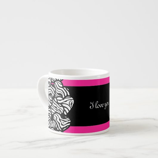 Ik hou van jou roze zwart wit zebra hart patroon espresso kop (Voorkant links)