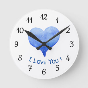 Ik hou van jou Schattig Blauw Hart Valentijnsdag Ronde Klok