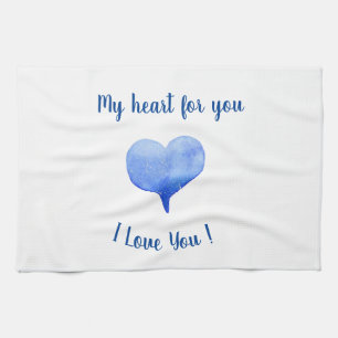 Ik hou van jou Schattig Blauw Hart Valentijnsdag Theedoek