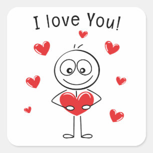 Ik Hou Van Jou Stick Figure Cute Hearts Vierkante Sticker