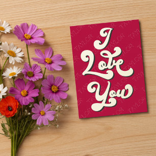 Ik hou van jou Valentijnsdag Cool Retro Donkerrood Briefkaart