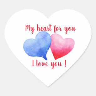 Ik hou van jou waterverf rood en blauw hart sticker