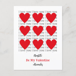 Ik hou van jou Wees mijn Valentijn Rood Hartjes Feestdagenkaart