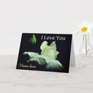 Ik hou van jou witte roosknop bloem gepersonalisee kaart