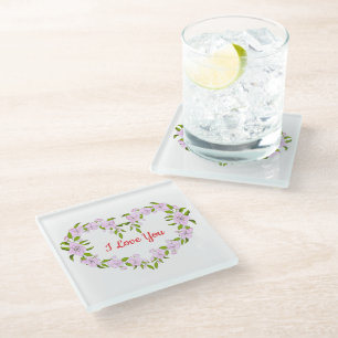 Ik hou van jullie Cute bloemen Glazen Onderzetter